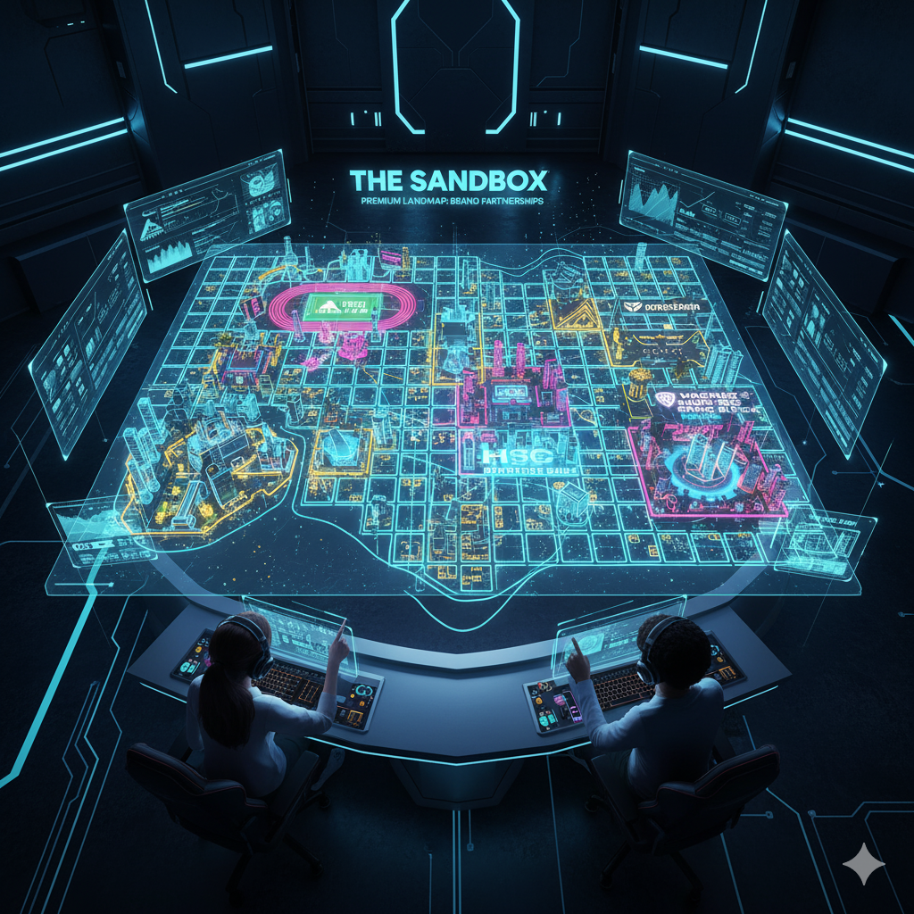 Карта виртуальной недвижимости The Sandbox с участками крупных брендов