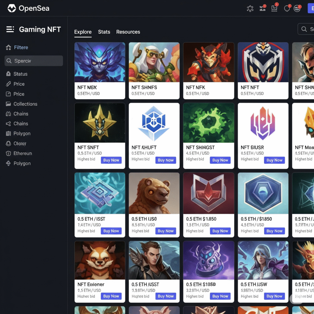 Интерфейс OpenSea с игровыми NFT